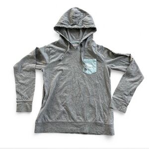 The Black Dog Womens Small Pullover Hoodie Grey/ gray‎ Blue Pocket Logo Sleeve